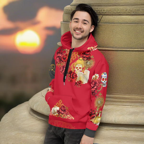 Cosmovisions' Santa Muerte Roja Hoodie from Santa Muerte Roja Collection for a cosmic connection