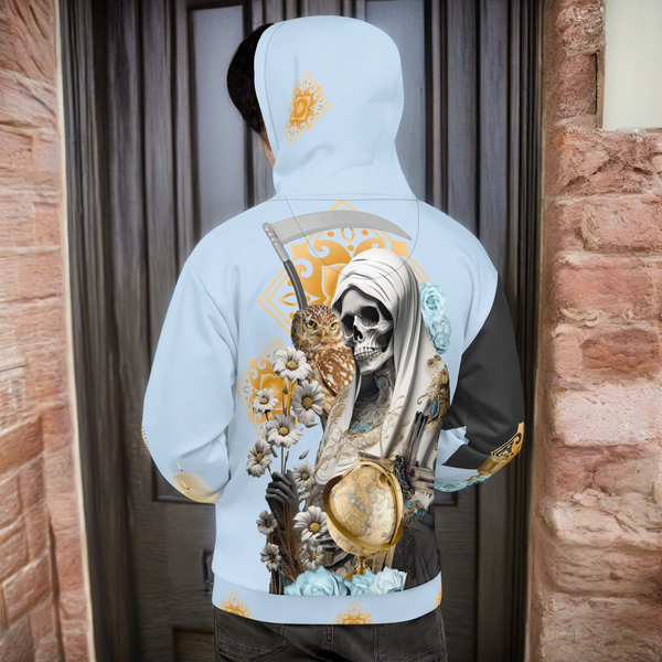 Santa Muerte Blanca Sweatshirt from the Santa Muerte Blanca Collection showcasing protective symbolism