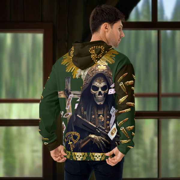 "High-quality hoodie from Cosmovisions' Santa Muerte Collection"