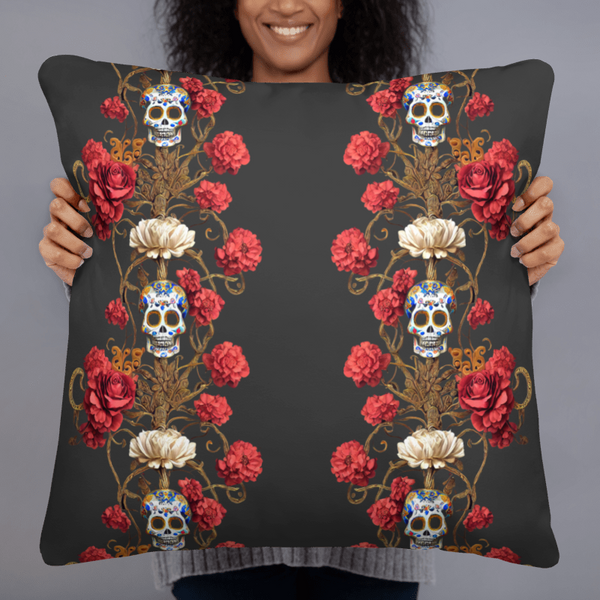 Vibrant Santa Muerte Roja Pillow from Cosmovisions Collection
