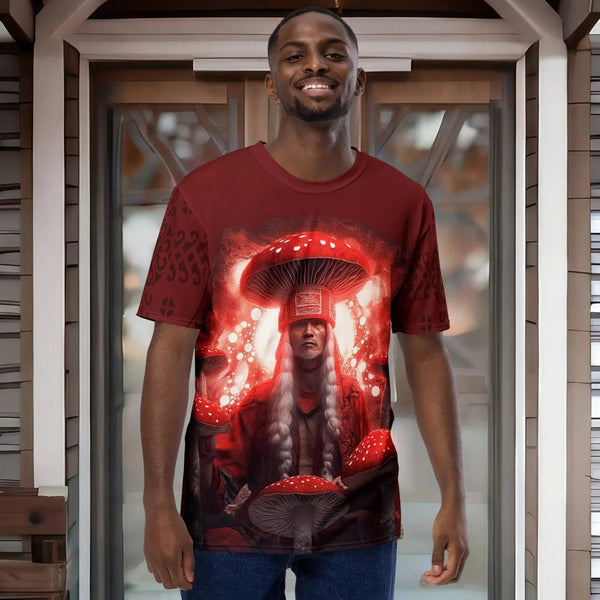 All Over T-Shirt showcasing Amanita muscaria design from Amanita Collection.