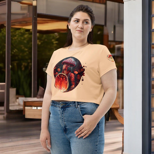 "Vibrant Amanita cropped t-shirt echoing Yakut spirituality"