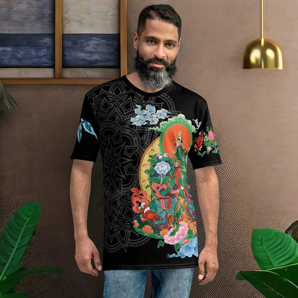 Vibrant All Over T-Shirt depicting Medicine Buddha from Thangka Collection.