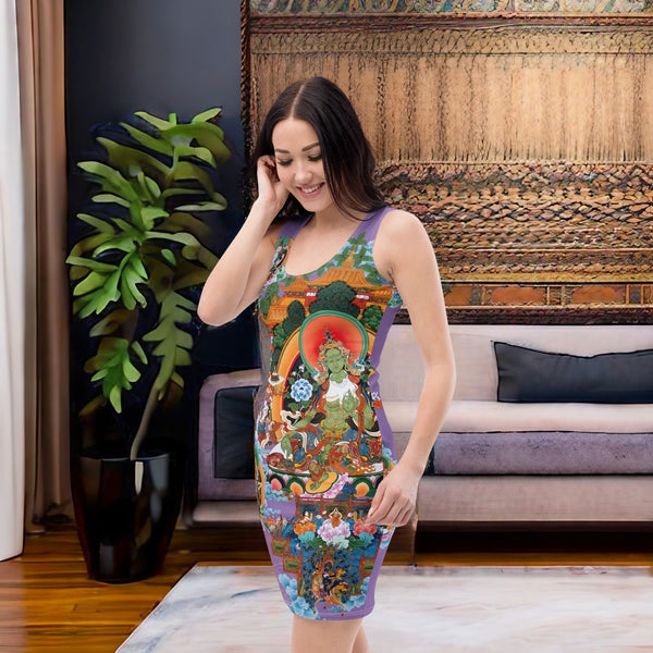 Green Tara dress - Thangka Collection, blending spirituality and style.