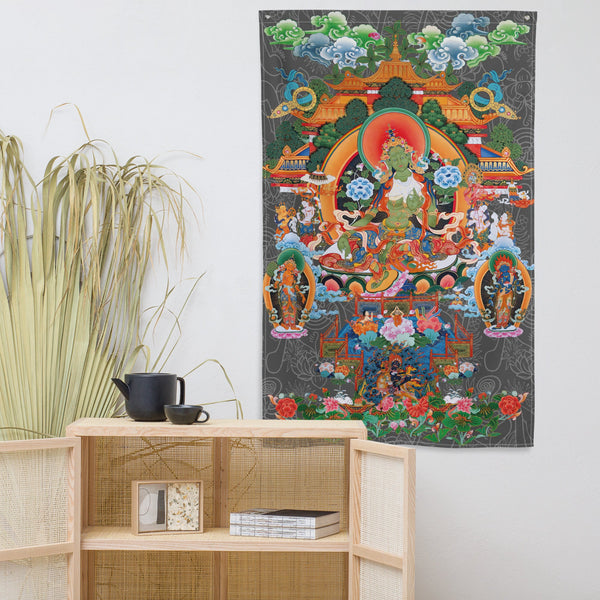 Thangka Collection's Green Tara T-Shirt, a blend of modern fashion and ancient spirituality.