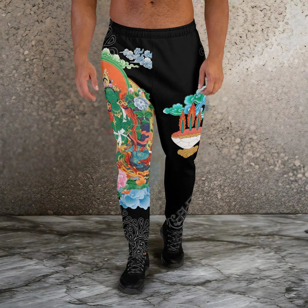 "Green Tara Joggers from Thangka Collection showcasing vibrant Tibetan symbolism"
