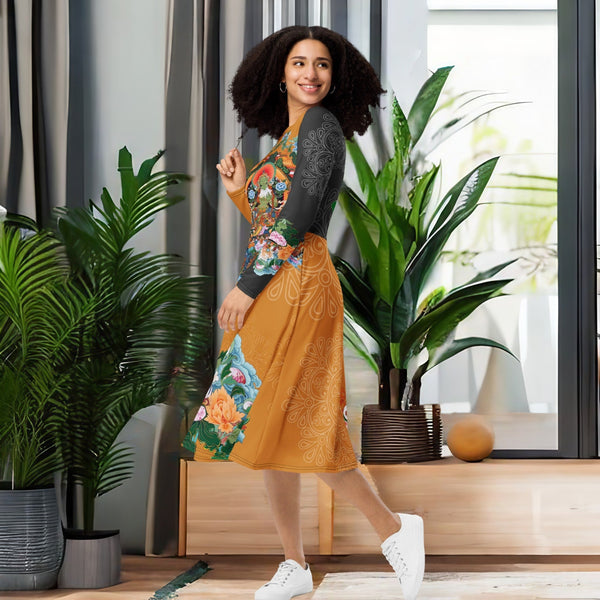 Thangka - Green Tara Midi Dress showcasing intricate design.