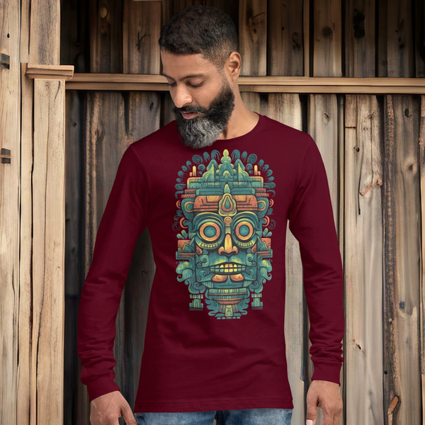 Long sleeve shirt with captivating Olmec inspired design