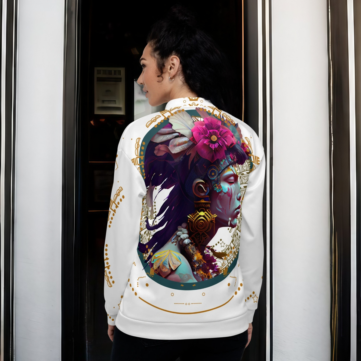 Totem Aztec Pattern Print Women Casual Bomber Jacket main image 0