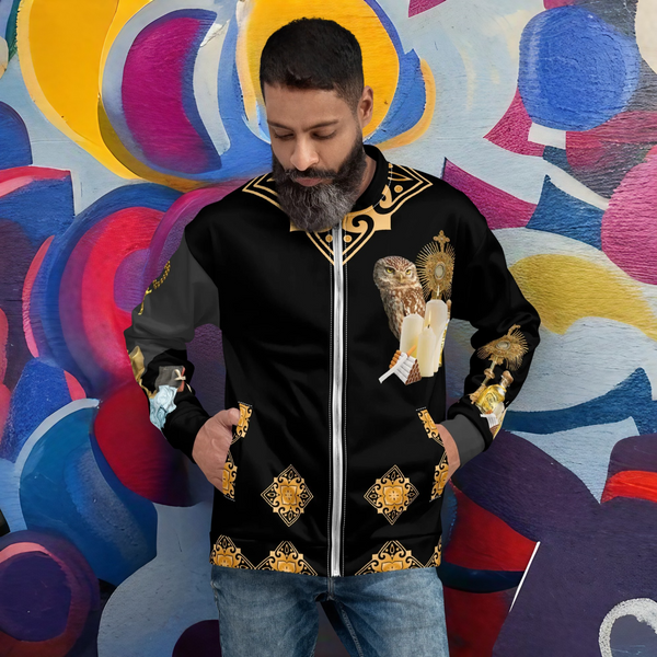 Santa Muerte inspired Bomber Jacket reflecting Mexican and Latin American spirituality