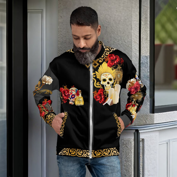 Vibrant Santa Muerte Roja Bomber Jacket symbolizing love and protection from Santa Muerte Roja Collection