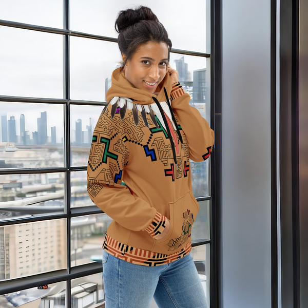 Ayahuasca Hoodie from the Ayahuasca Collection displaying vibrant tribal-inspired designs