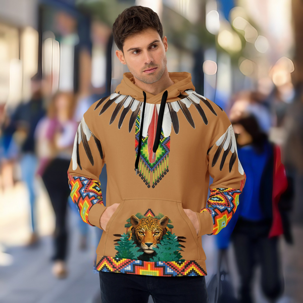 Ayahuasca Hoodie from the Ayahuasca Collection displaying vibrant tribal-inspired designs