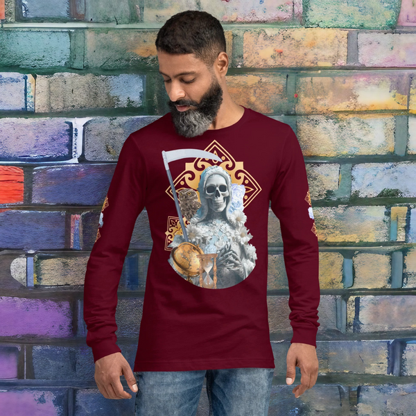 Santa Muerte Blanca Long Sleeve Shirt, part of the cosmic movement by Cosmovisions.