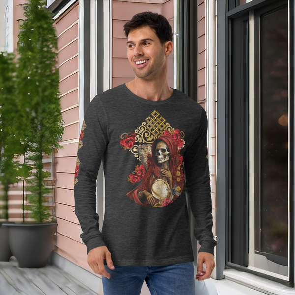 Long Sleeve Shirt Santa Muerte Roja from Santa Muerte Roja collection showcasing spiritual narratives
