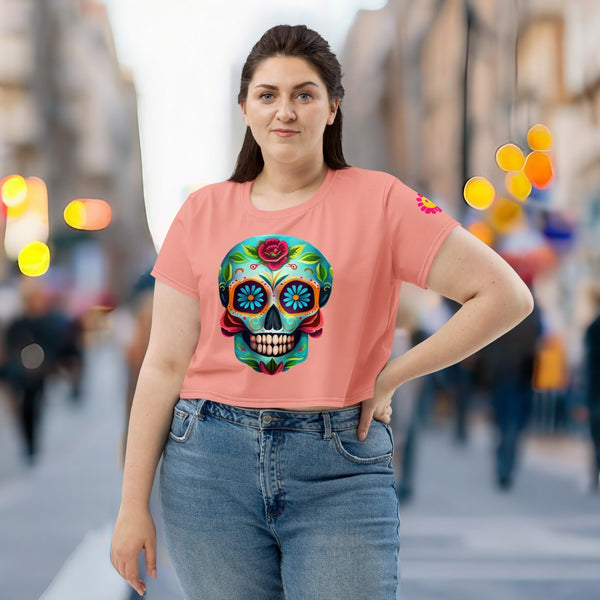 Intricately designed Cropped T-Shirt from Cosmovisions' Di de los Muertos Collection