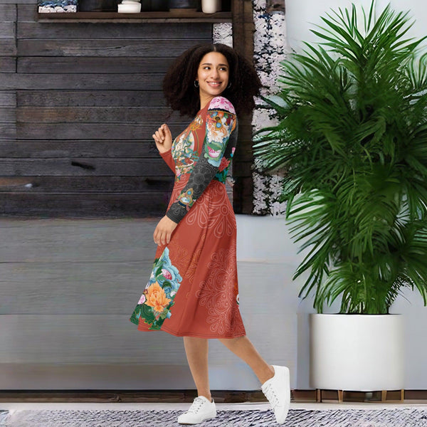 Midi Dress inspired by Tibetan Thangka art - White Tara Collection