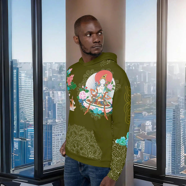 "White Tara Hoodie - Cosmovision's Thangka Collection"