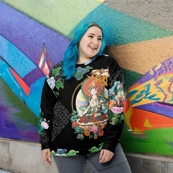 Wearable art from the Thangka - White Tara Collection, fusing ancient tradition with contemporary style.