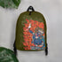 "Yama-themed backpack filled with Tibetan spiritual art"