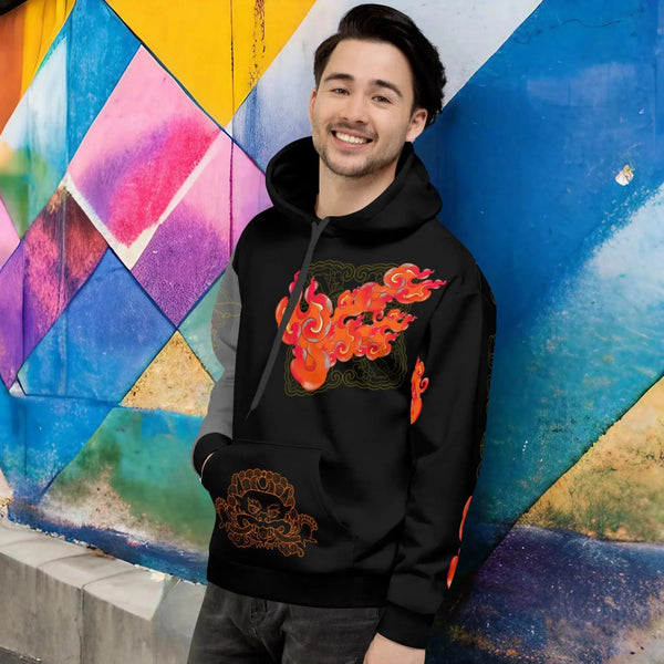 "Detailed view of Hoodie: Thangka - Yama, symbol of impermanence"