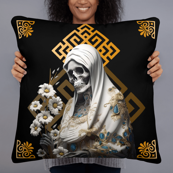Ethereal Santa Muerte Blanca pillow enhancing spiritual connection