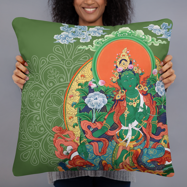 Green Tara Pillow: Thangka Collection, symbol of protection and enlightenment