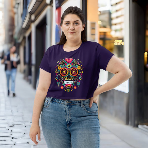 Intricately designed Cropped T-Shirt from Cosmovisions' Dia de los Muertos Collection