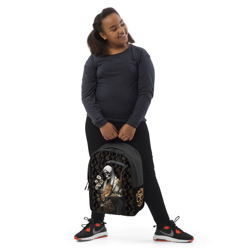 Santa Muerte Blanca Collection Backpack embodying spiritual narratives