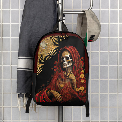 Santa Muerte Roja" backpack from Cosmovisions, blending tradition and modernity