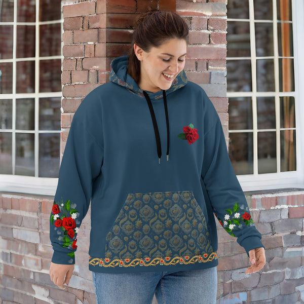 Intricate calaveras design on the Dia de los Muertos Hoodie from Cosmovisions