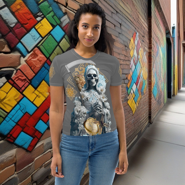 Santa Muerte Blanca Collection's All Over T-Shirt, a blend of tradition and style
