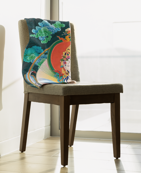 Blanket: White Tara - A luxurious addition to the Thangka Collection infusing spiritual artistry into your space.