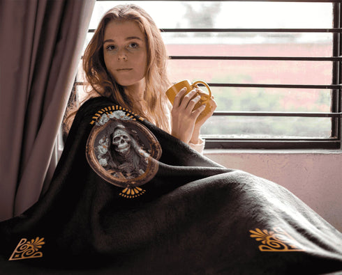 Cosmovisions Collection - Blanket embodying Santa Muerte Negra's spirituality