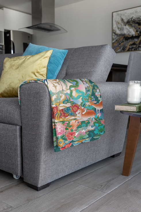 Blanket: White Tara - A luxurious addition to the Thangka Collection infusing spiritual artistry into your space.