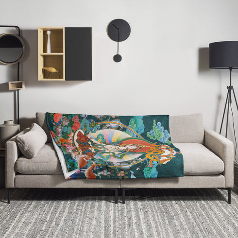 Blanket: White Tara - A luxurious addition to the Thangka Collection infusing spiritual artistry into your space.
