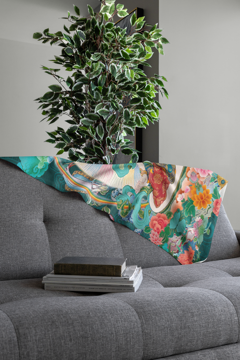 Blanket: White Tara - A luxurious addition to the Thangka Collection infusing spiritual artistry into your space.
